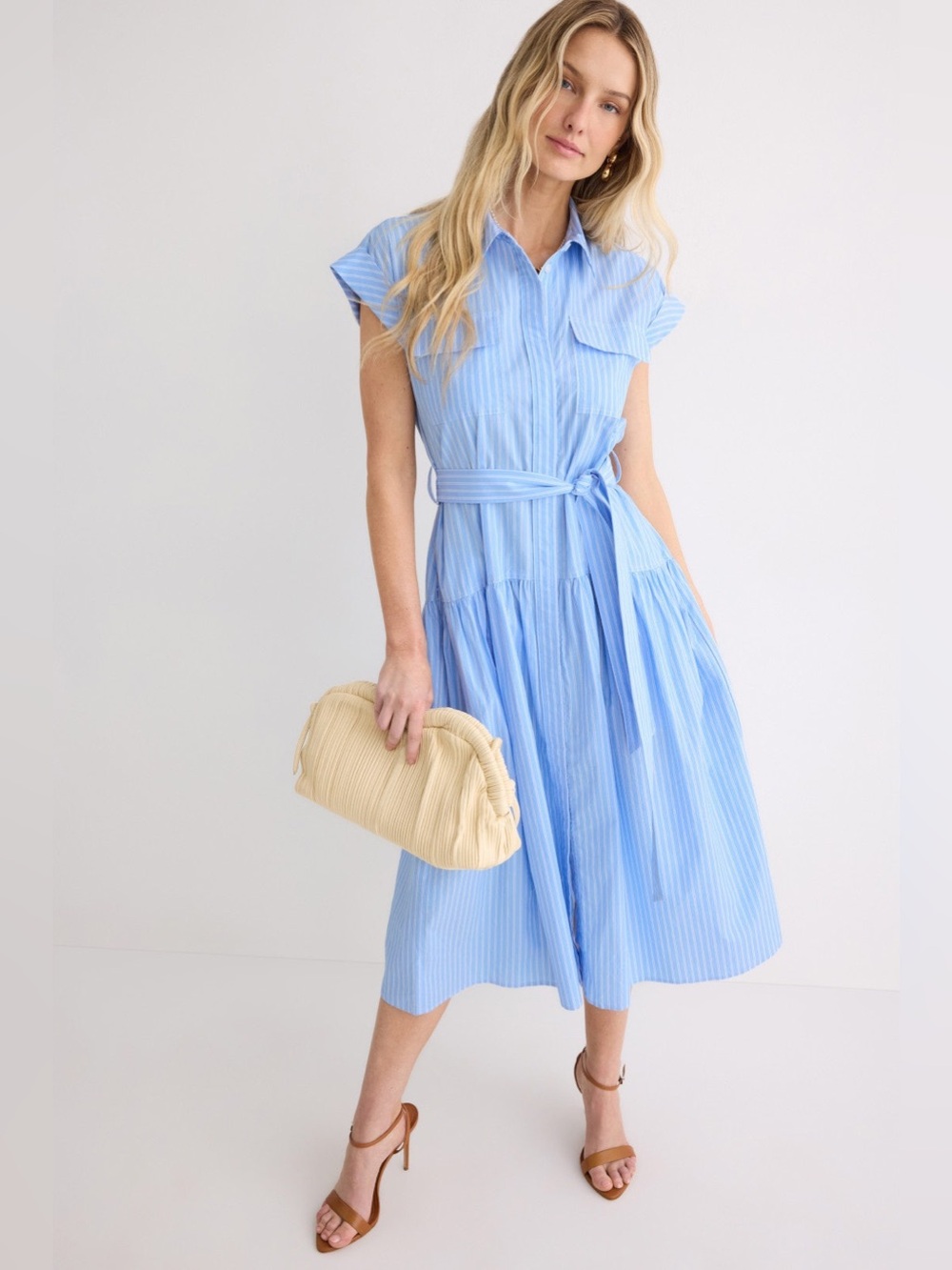Derek Lam Powder Blue Striped Shirtwaist Midi Dress | Rent the Runway